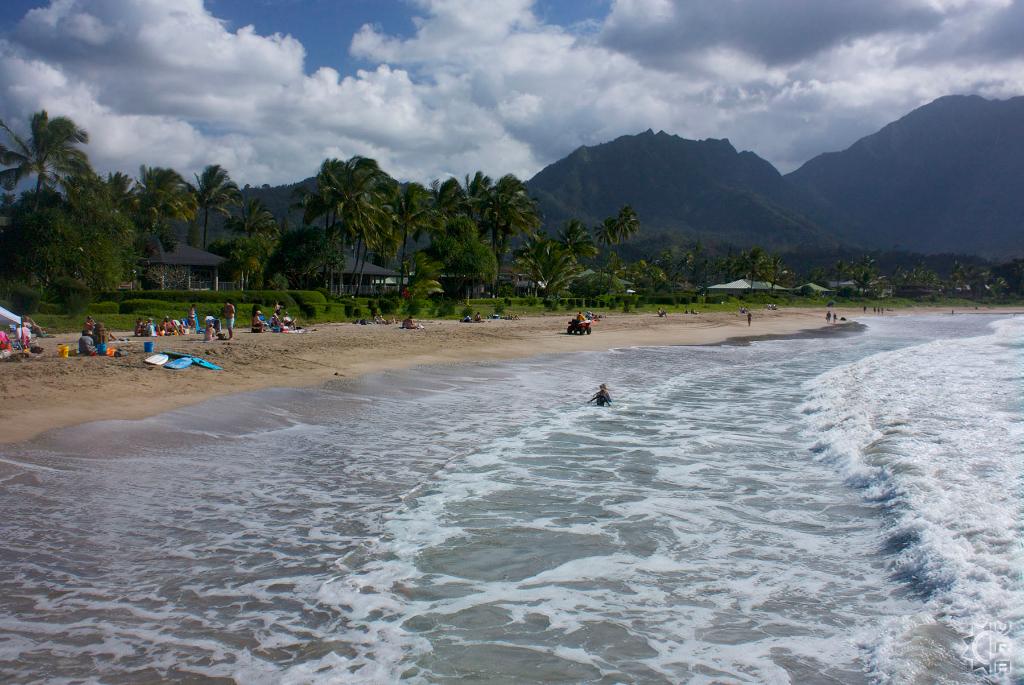 Hanalei Pier and Black Pot County Beach Park in Hanalei, Kauai, Hawaii